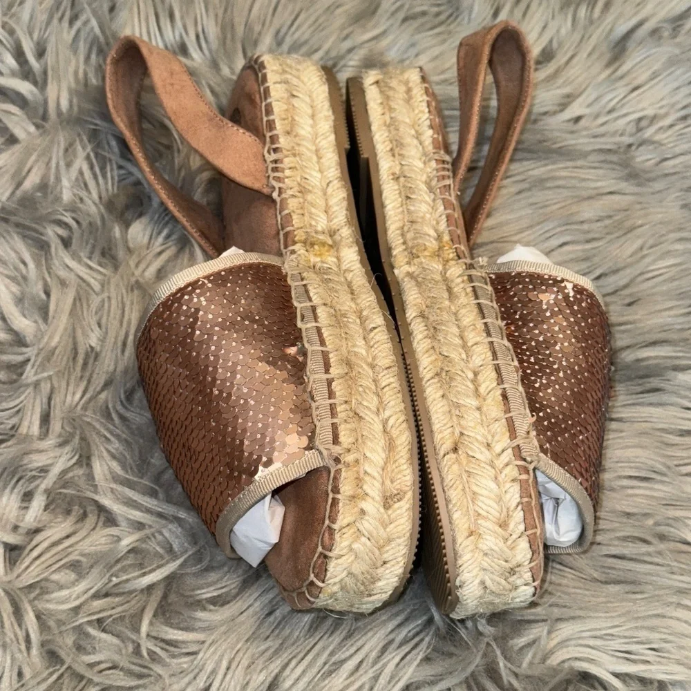 NWOT Nalho Kaia Sequin Wedge Espadrille Rose Gold Pink Size 11